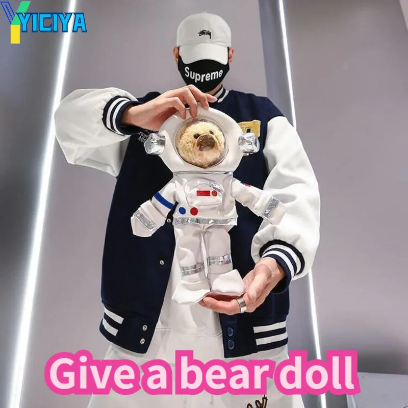 

YICIYA Bomber Woman Varsity Jacket American Baseball Jacket Give A Bear Doll 2022 Women's Winter Coats Female Coat Bombers Met
