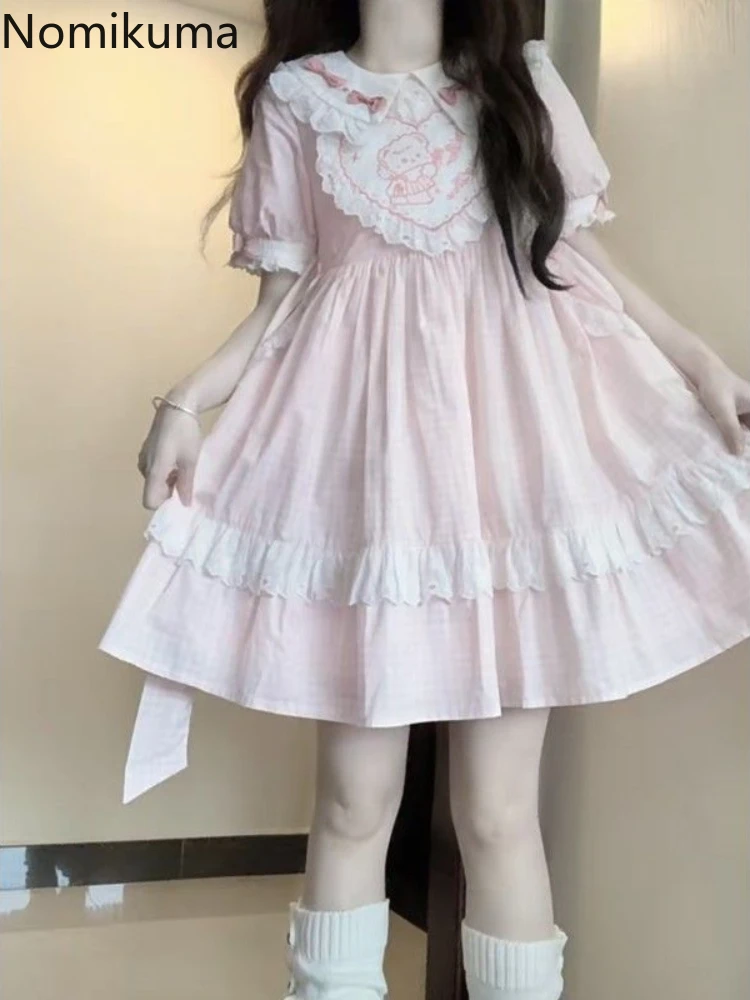 Женская одежда милые платья летнее платье с воротником Питера Пэна и длинными