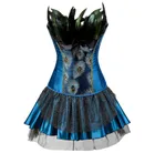 Синийчерный Готический Бурлеск перья вышивка павлина Overbust Корсет Бюстье корсет для тела