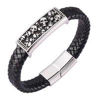 black genuine leather rope men braided bracelet magnetic buckle multi skull pattern accessories trend birthday gift