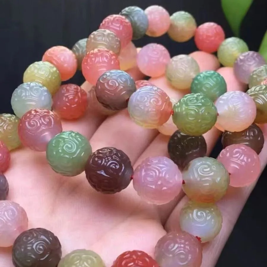 Природный карамельный цвет резной винтажный браслет из агата и цветочных бусин