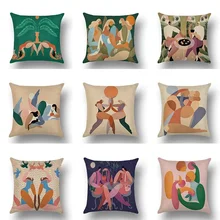 Funda de almohada de lino para el hogar, cubierta decorativa de cojín con pintura abstracta, minimalista y moderna para sofá y coche (4)