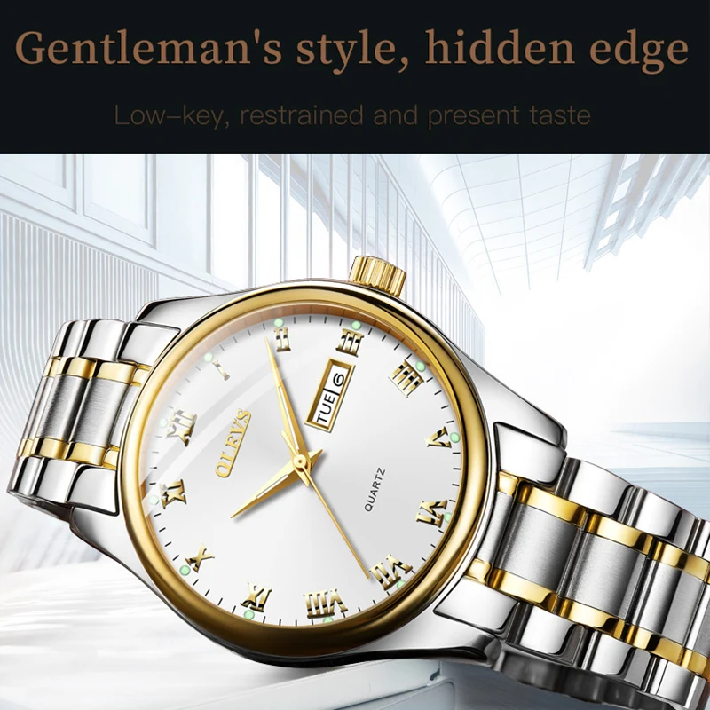 OLEVS New Couple Luxury  Automatic HD Luminous Waterproof Dual Calendar Display  Stainless Steel Watches Quartz Watch 5568