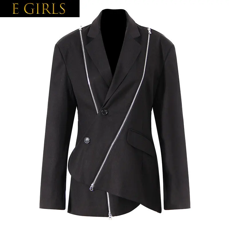 J GIRLS 2022 Autumn Women Blazer New Notched Loose Single Breasted Metal Zipper Long Sleeve Suit Jackets Tide Blazer GF991
