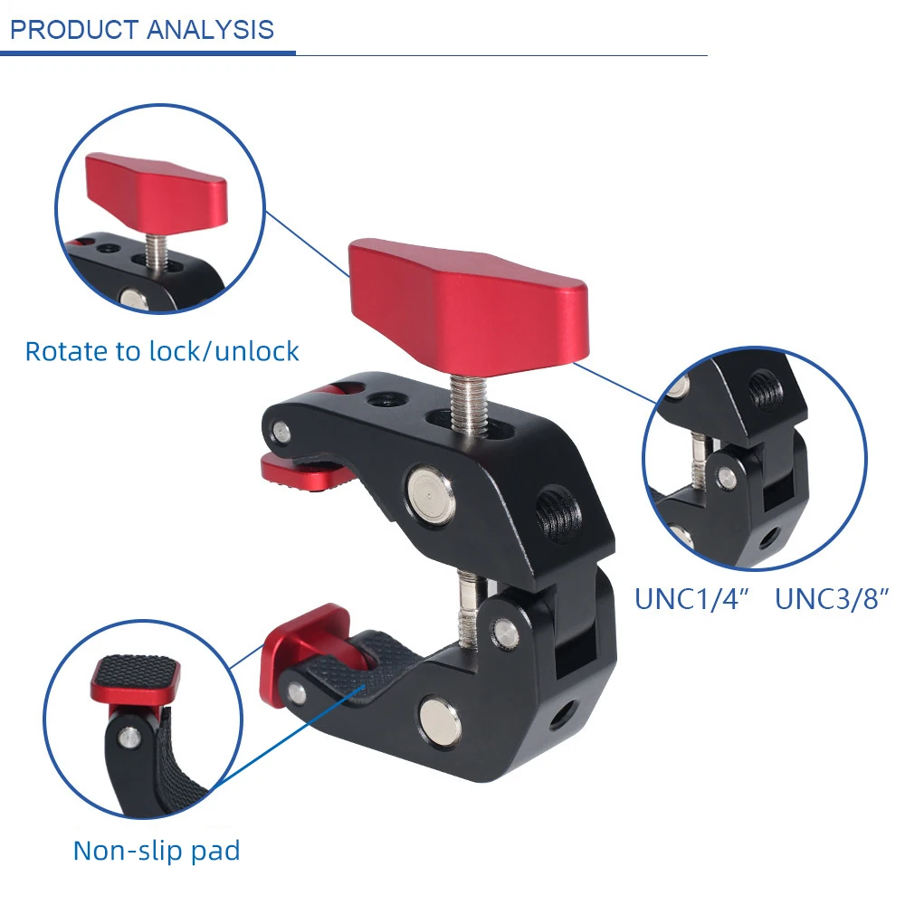 Aluminum Alloy Mount Holder Claw Stands with 1/4 3/8inch Screw Hole Adaptor for Gopro DJI SJcam DSLR Cameras Monitor Flashes |