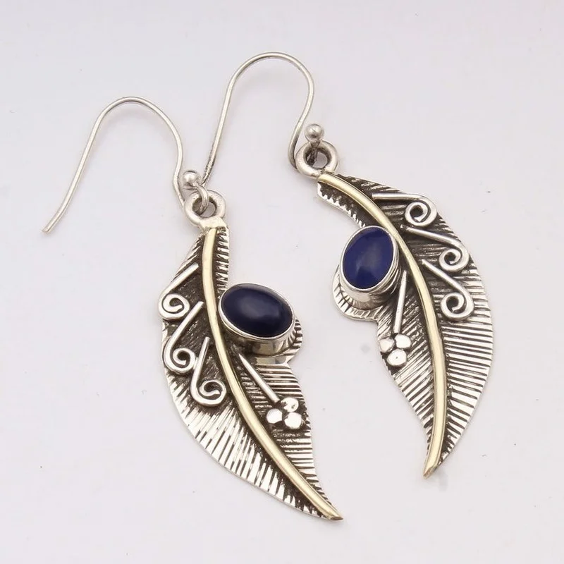 

Vintage Silver Color Carved Pattern Leaves Drop Earrings for Women Bohemian Inlaid Purple Stone Party Jewelry