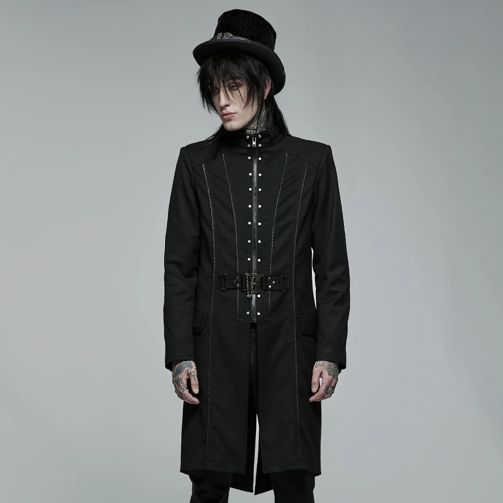 

PUNKRAVE мужское пальто, Готическая красивая куртка средней длины с вышивкой, Крутое пальто в стиле панк с длинным рукавом для выступлений на сцене