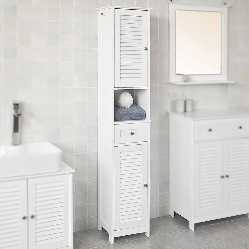 

Bathroom Cabinet MDF Board Moisture-proof Vanity Floor Standing Shelf Storage Cabinets Furniture White Wood Cupboard Shelf HWC