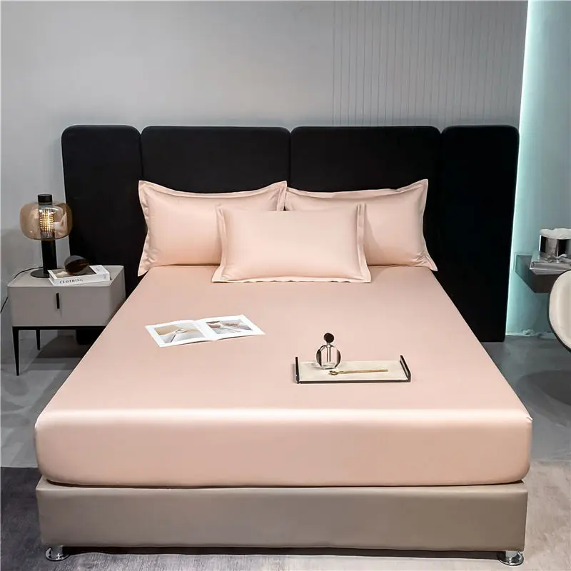 

High Quality Long Staple Cotton Fitted Sheet With Elastic Band Bed Sheet Solid Color Mattress Cover Queen Size Fit Cover