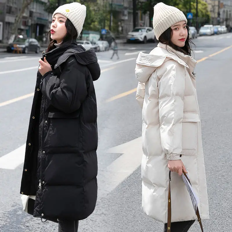 Winter Warm Hooded Parkas Coats Women Loose Mid Length Down Cotton Overcoats Thicken Pullover Wear Jackets Ladies Pockets S62