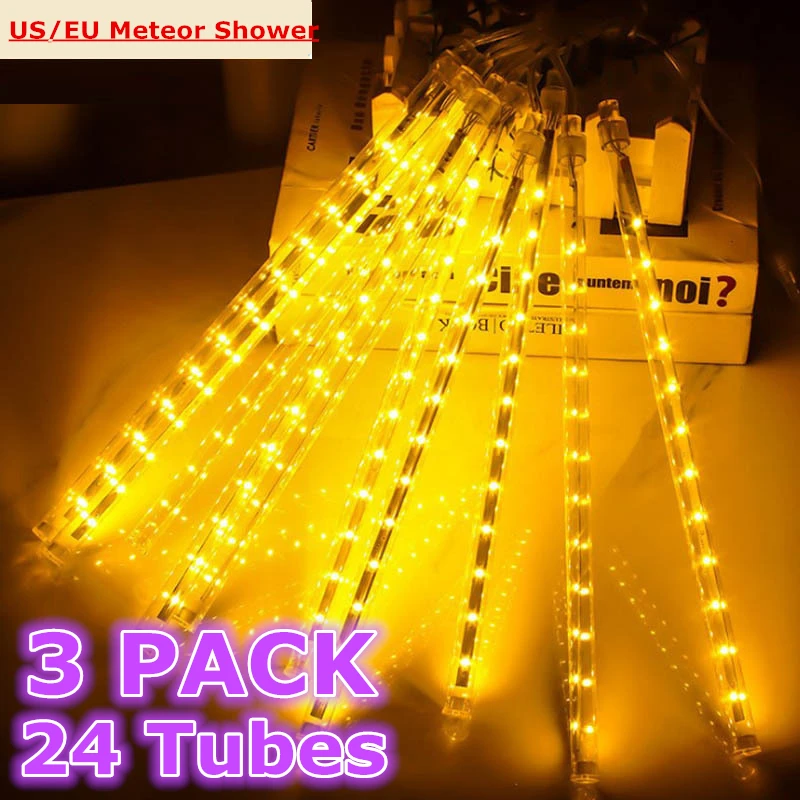 

30cm 3 Pack 24 Tube Meteor Shower Rain Led Outdoor Light Garland Street Garland for Noel New Year Christmas Decorations Navidad