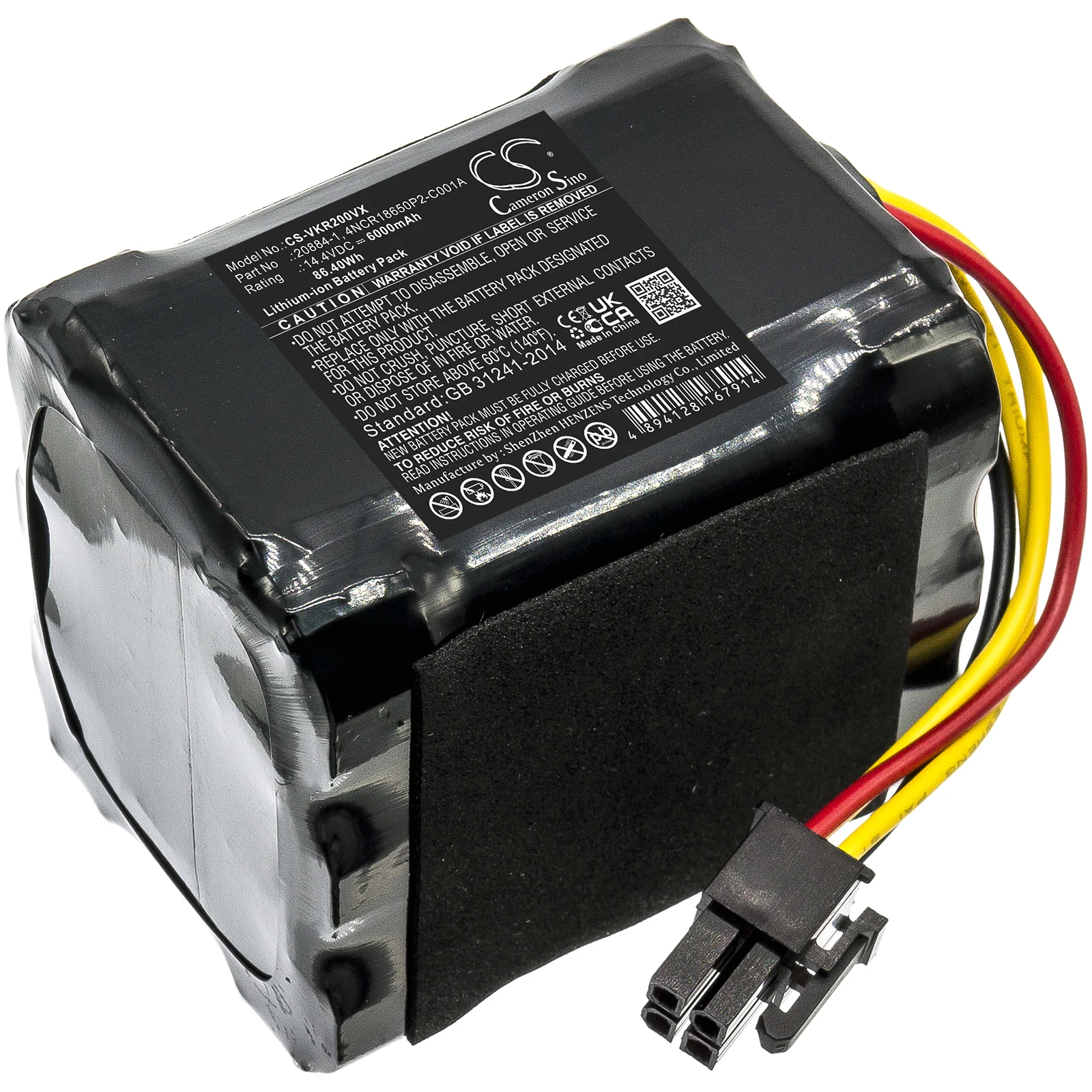 

CS Vacuum Battery for Vorwerk Kobold VR200 Fits 20884-1 4NCR18650P2-C001A 4NCR18650P2-C002A 6000mAh/86.40Wh Li-ion 14.40V