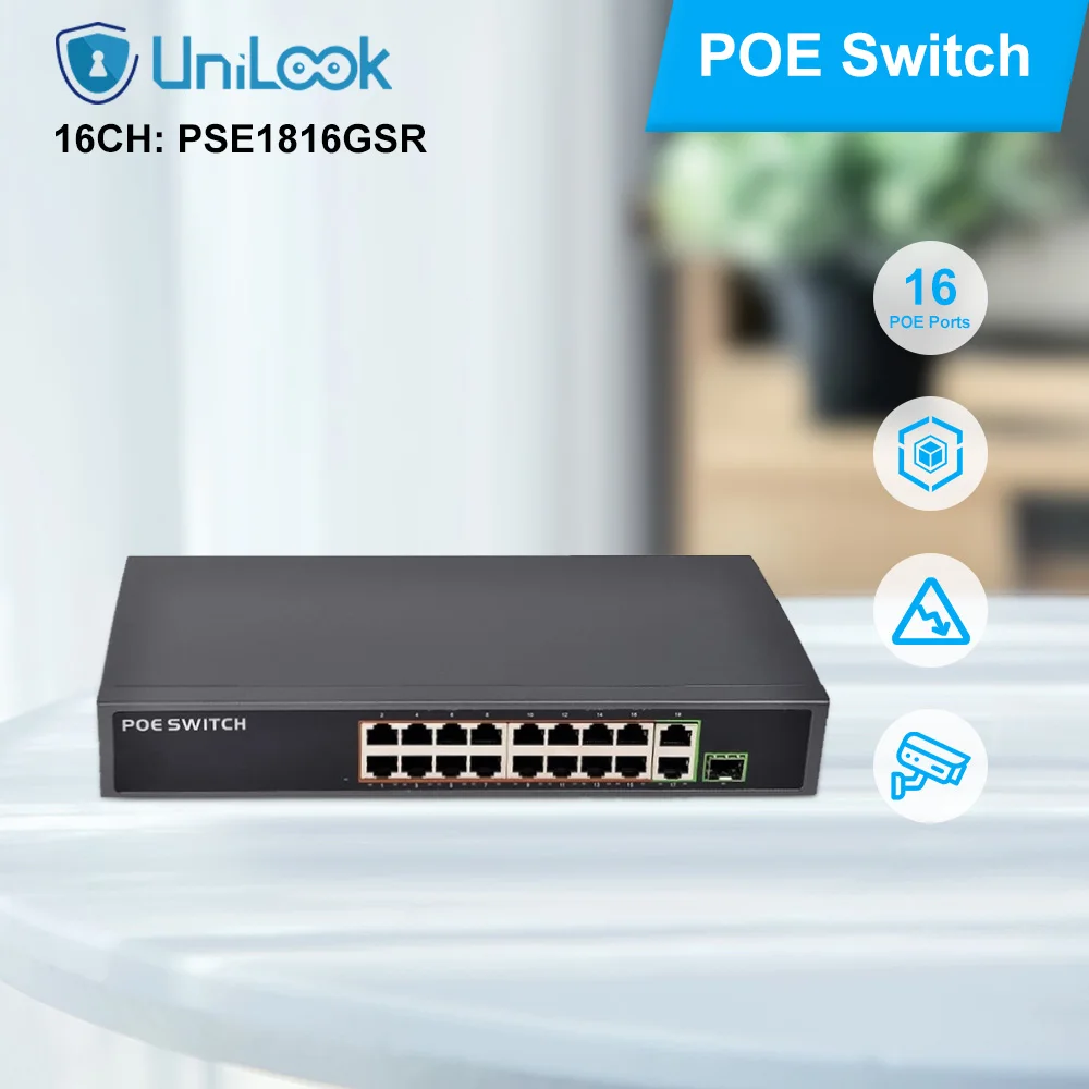 UniLook 16 Port PoE Switch for IP Camera +2TP+1 SFP Gigabit Uplink Not Combo PoE Network Switch PSE1816GSR V2.0