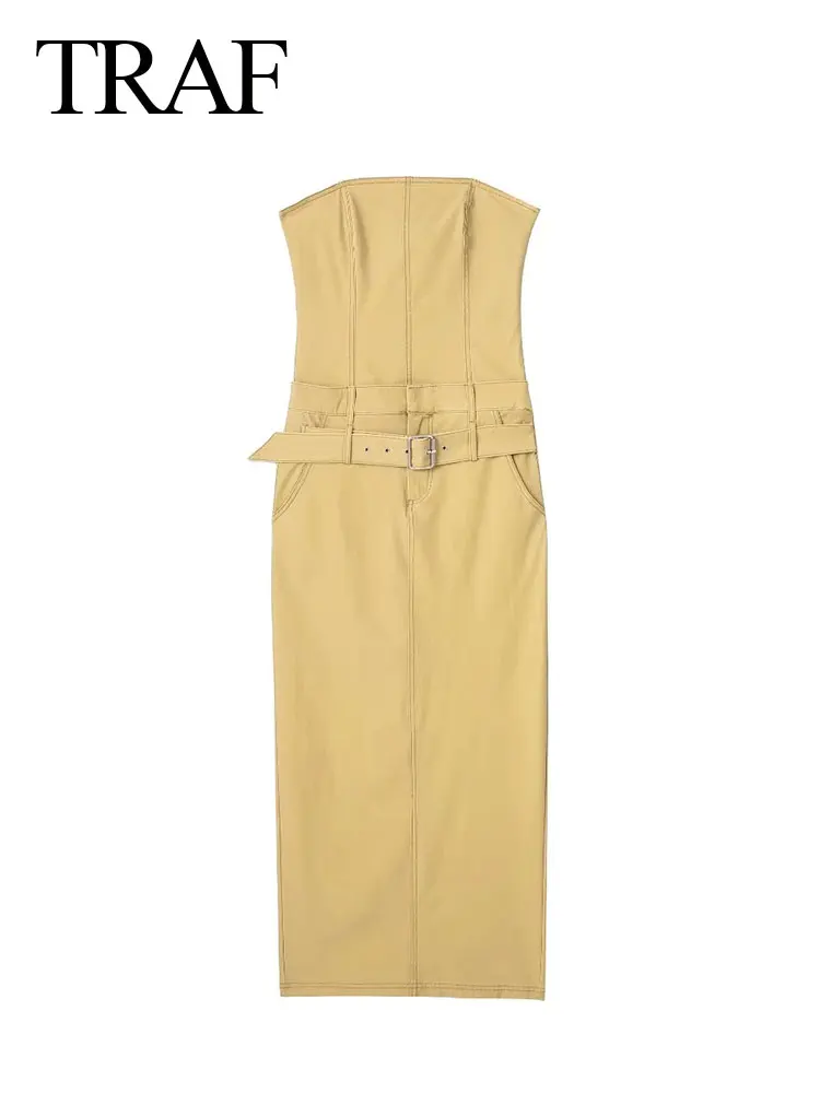 

Женская летняя модная бежевая юбка-карандаш траф средней длины без бретелек