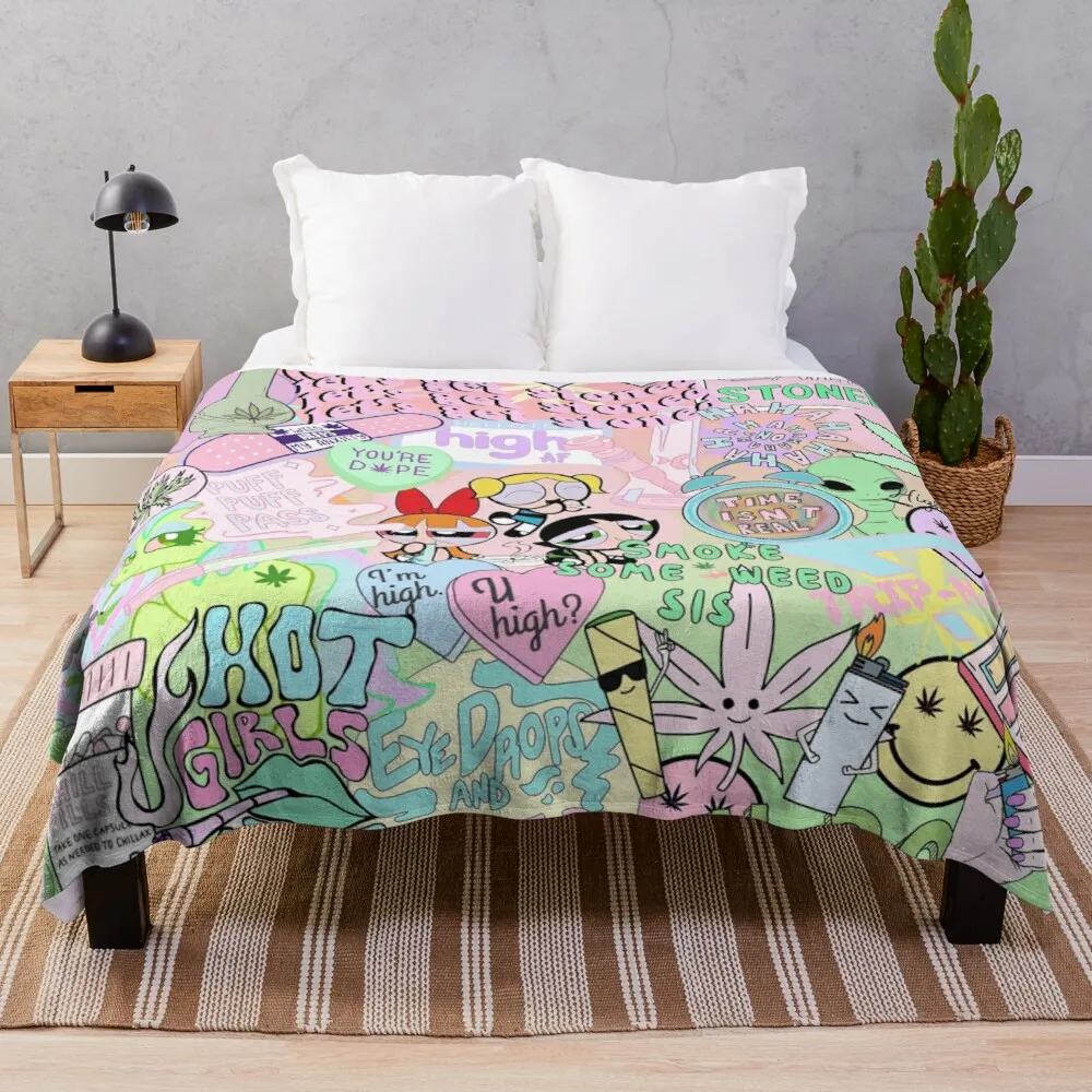 

Weed collage Throw Blanket multi-purpose tweed blanket
