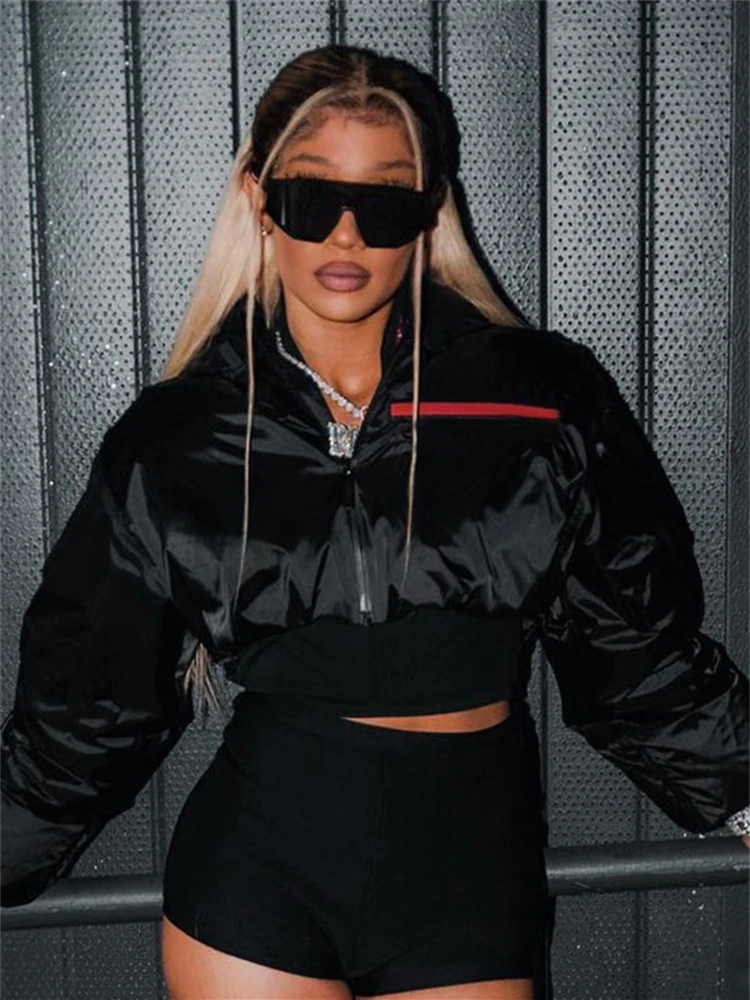 Winter Jacket for Women 2022 Long Sleeve Cropped Tops Zip Up Buffy Jackets Women Black Blow Bubble Coats and Jackets