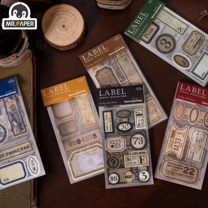 

Mr. Paper 20pcs/bag Retro European Style Washi Stickers Label Creative Number Letter Hand Account Decorative Stationery Sticker