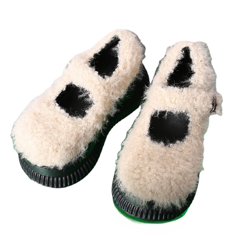 

Туфли-лодочки женские с круглым носком, овечья шерсть, высокий каблук, платформа, Лолита, цвет черный/белый