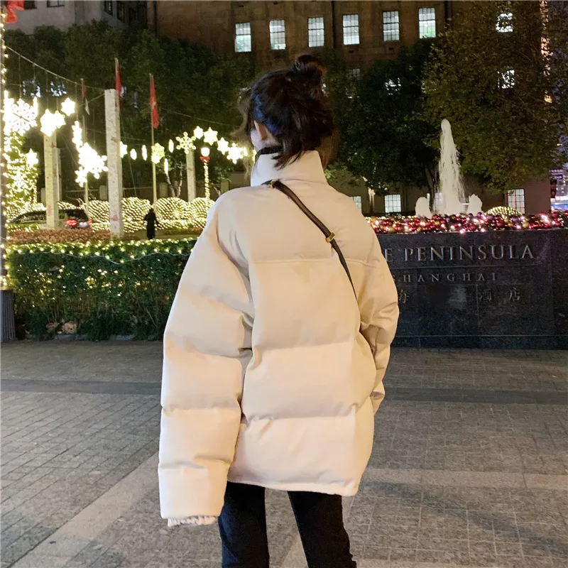 Winter Women Parkas 2023 PU Leather Warm Padded Jackets Stand Collar Thick Coat Female Causul Overcoat Plus Size Outerwear Short