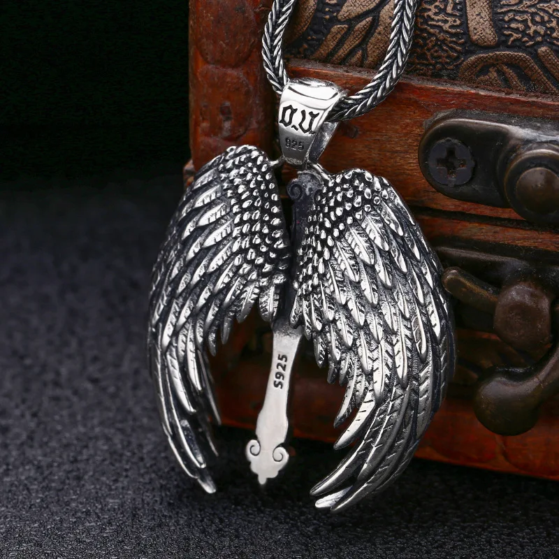 Кулон из стерлингового серебра 925 пробы с крыльями ожерелье крестом мужской