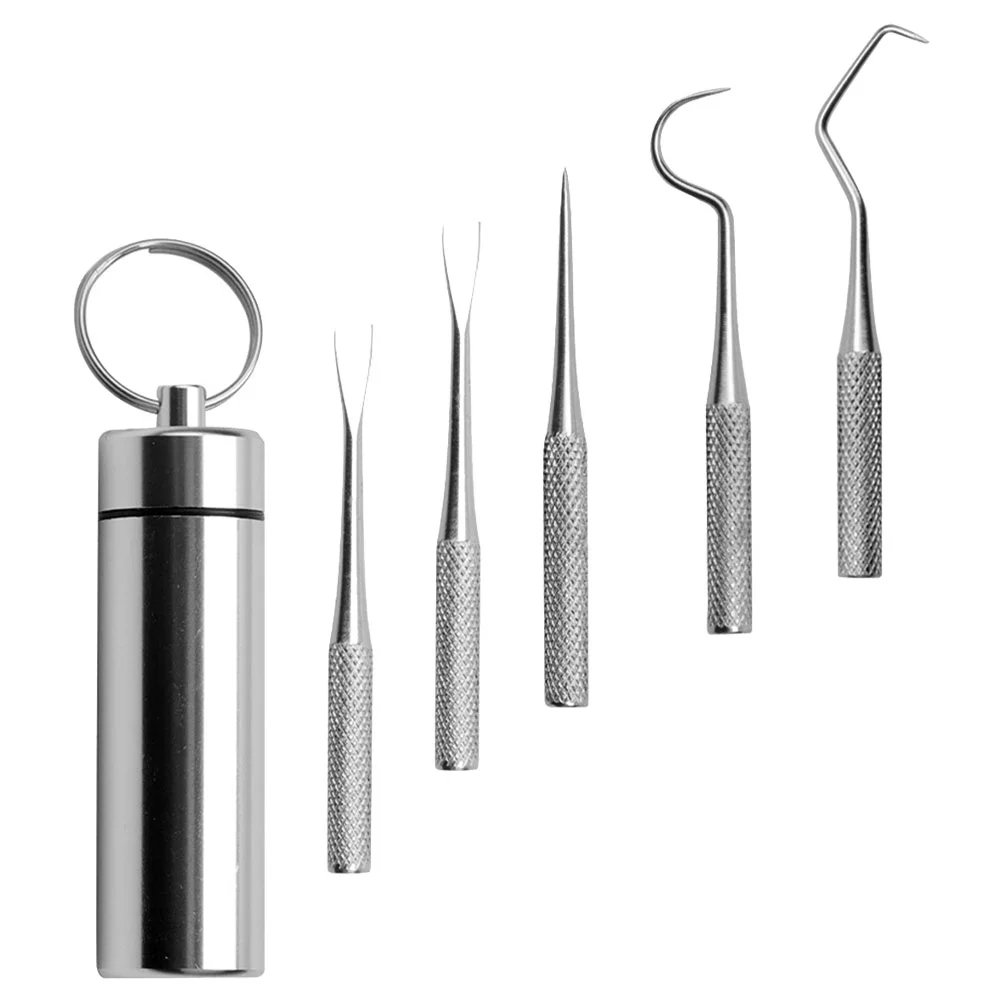 

Stainless Steel Teeth Toothpicks Kit Tooth Hygiene Holder Cleaning Set Toothpick Portable Tool Keychain Tools Flosser Case