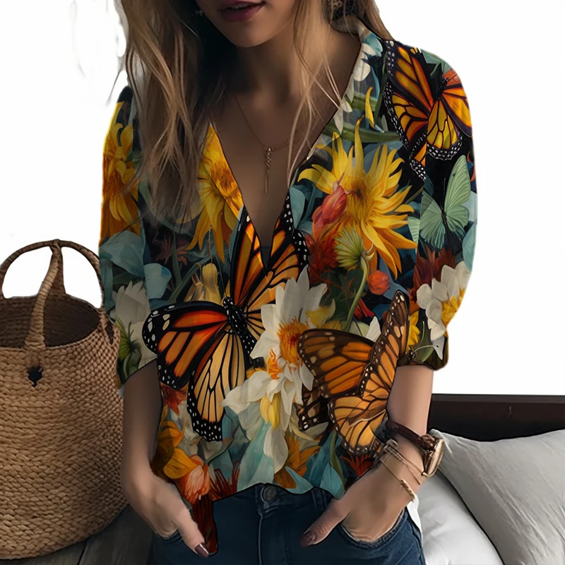 

Летняя новая женская рубашка с 3D принтом бабочки, женская рубашка, красивая Повседневная стильная женская рубашка, модная трендовая женская рубашка