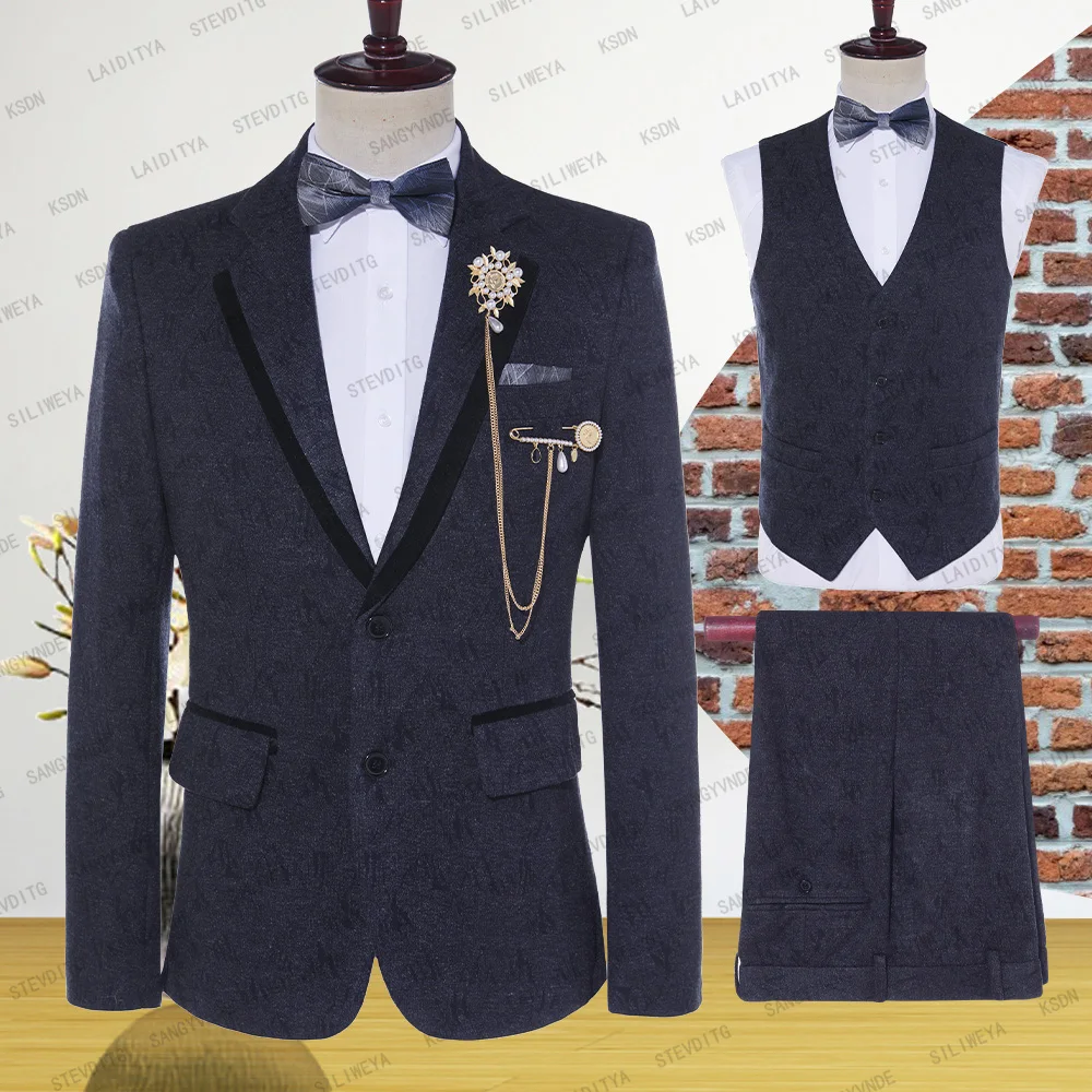 

Мужской деловой костюм с цветочным рисунком, Повседневная Деловая одежда, приталенный смокинг для жениха, свадьбы, джентльмена, вечеринки, выпускного вечера (пиджак + жилет + брюки)