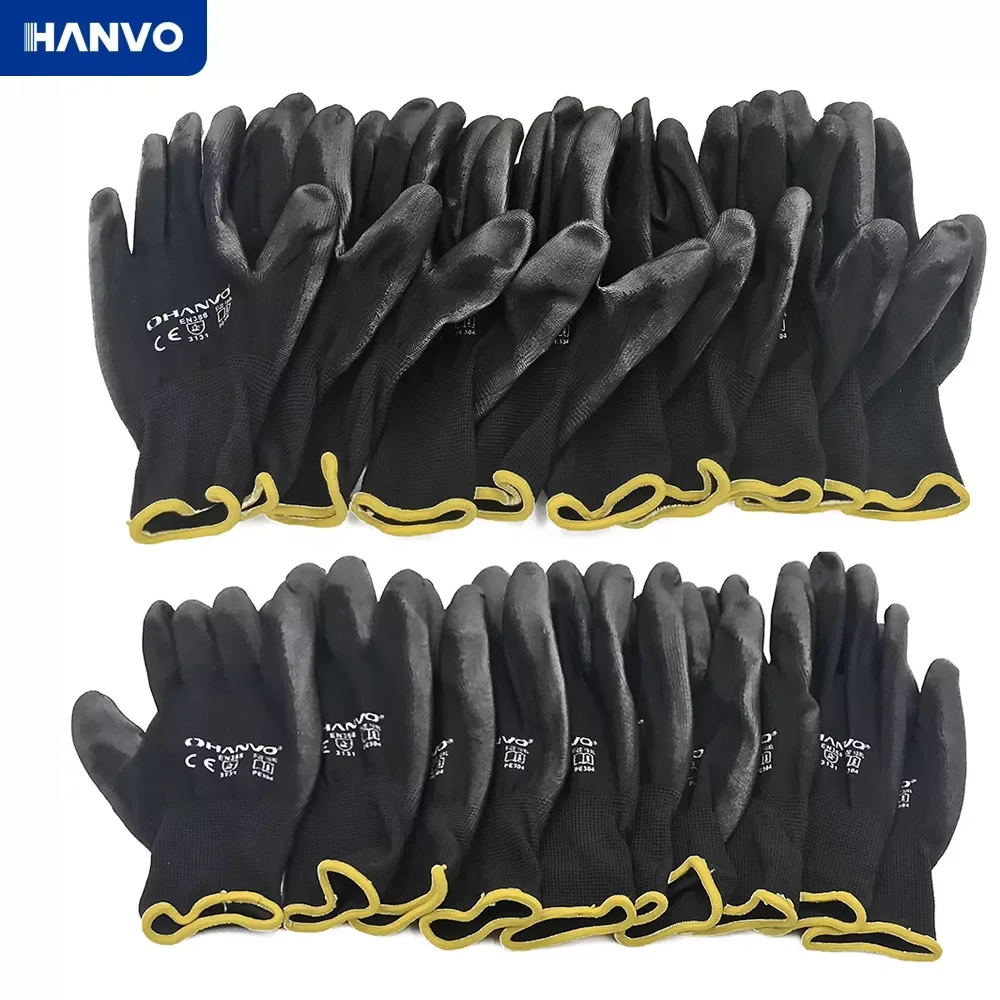 

2023New 10 Pairs PU Nitrile Safety Coating Nylon Cotton Work Gloves Palm Coated Gloves Mechanic Working Gloves have CE EN388
