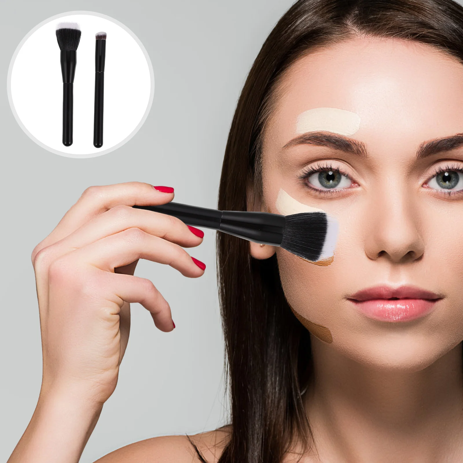 

Brush Foundation Makeup Face Powder Blush Brushes Flat Tool Small Liquid Expert Blending Black Cream Head Light Artificial Fiber