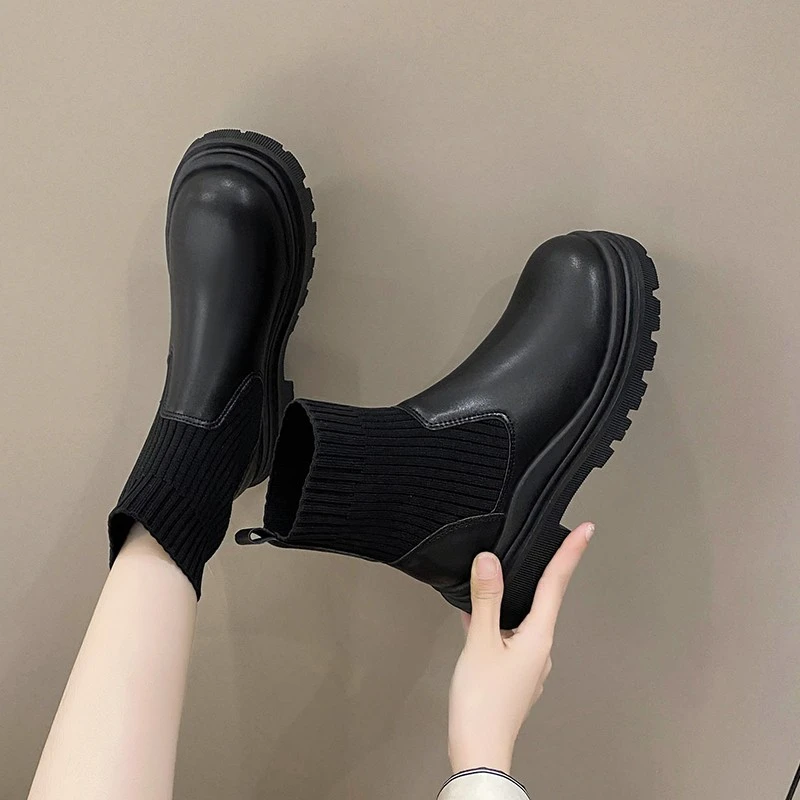 Women's Short Boots Ankle Shoes Women's Thick Elastic Knitting Comfortable Socks Platform Boots Women's Botas Altas Plataforma