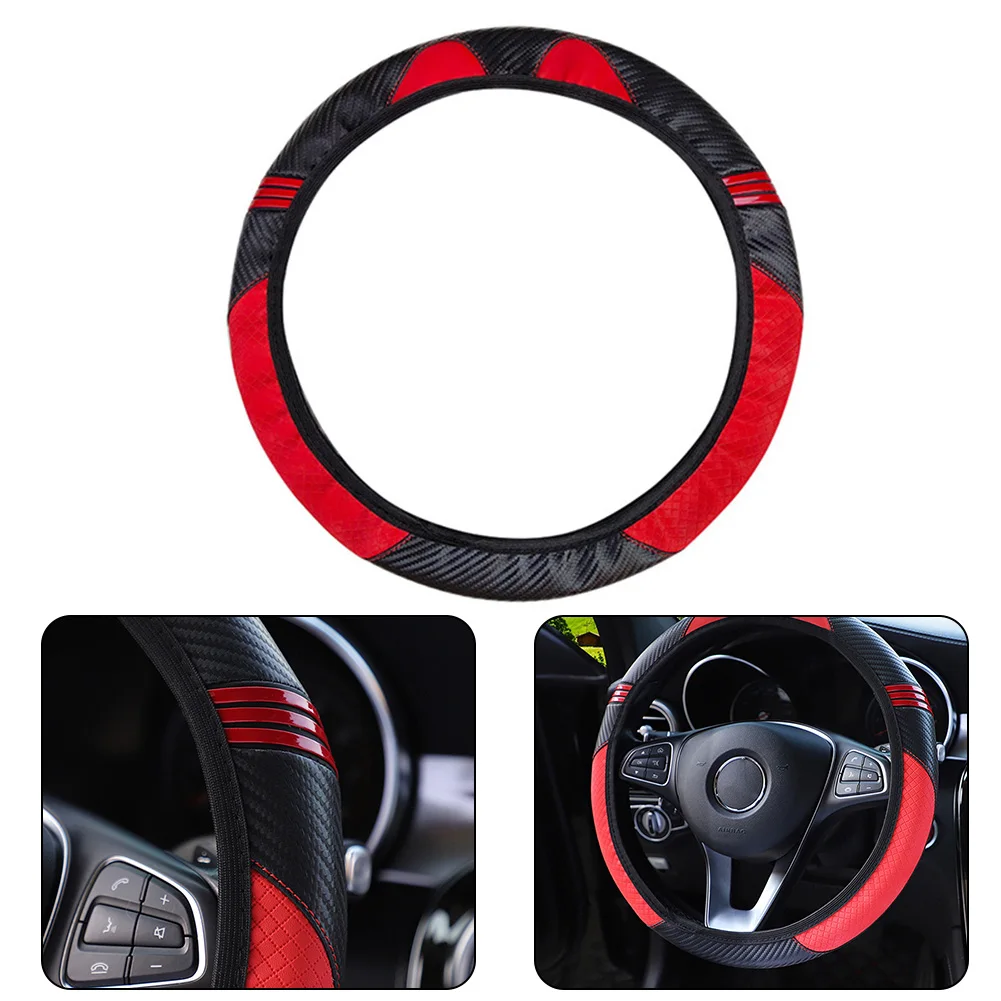 

Car Steering Wheel Cover 15''/38cm Universal Car Microfiber Leather Steering Wheel Cover Black Red Car Stylish Accessories