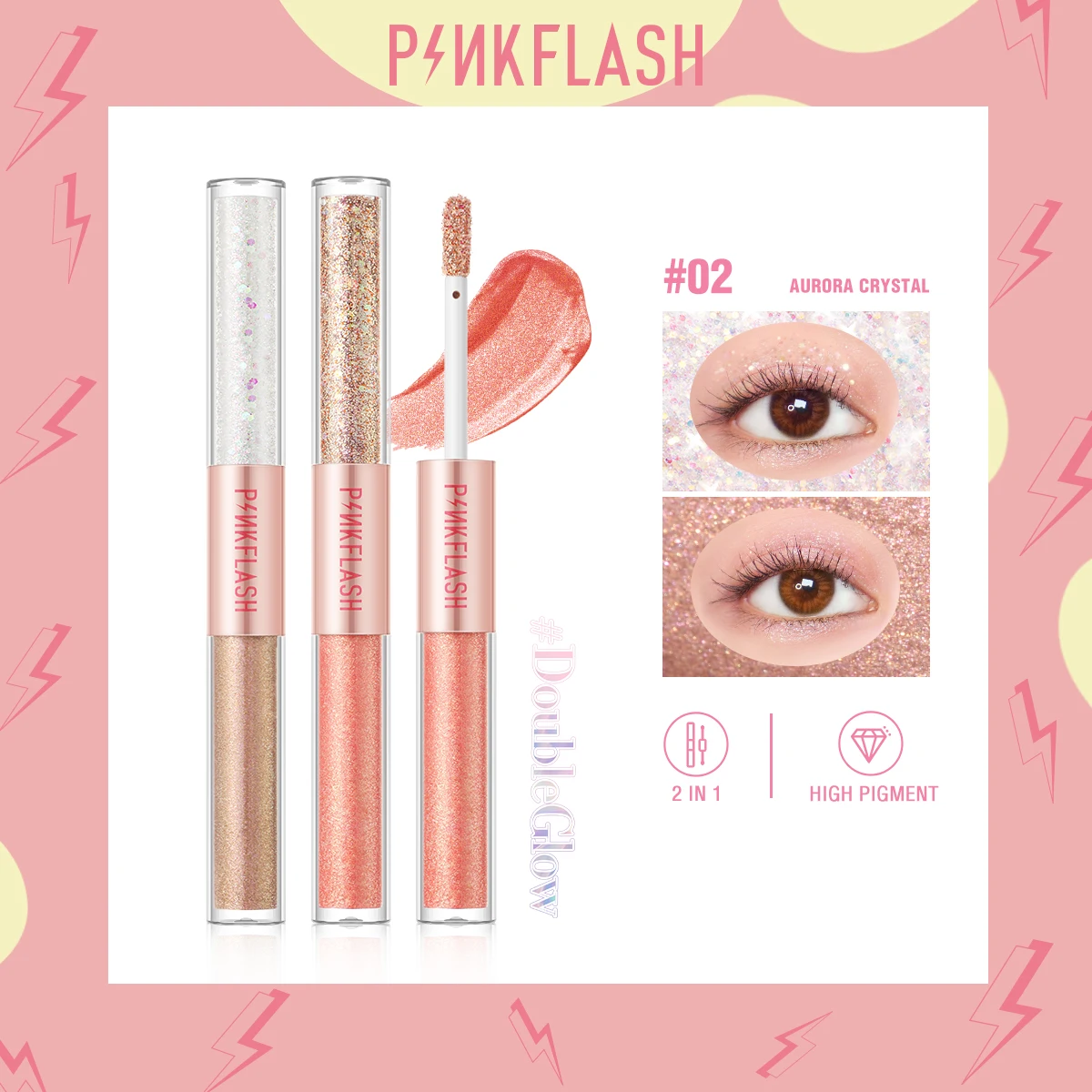 

PINKFLASH 2 In 1 Double-headed All Glow Liquid Eyeshadow High Pigment Lightweight Waterproof Matte Brightening Eye Makeup