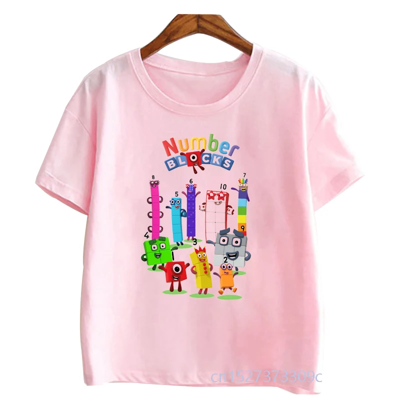 

Детская футболка, одежда для девочек, аниме номерные блоки, мультяшный принт, розовая футболка, топы для девочек, детская одежда, детские футболки с цифрами 1-9