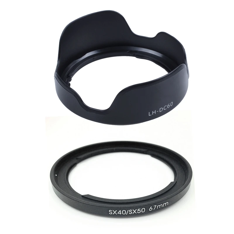 

1Pcs Lh-Dc60 Camera Lens Hood & 1Pcs 67Mm Filter Adapter For Canon Powershot Sx30 Sx40 Sx50 Sx520 Hs Replace