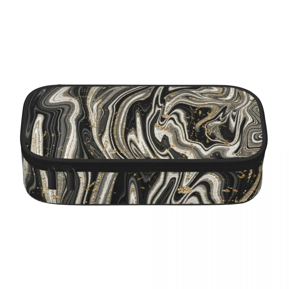 Black White Marble Pencil Case Swirl Modern Print Back to School Multi Function Zipper Pencil Box Teenager Cool Pen Pouch