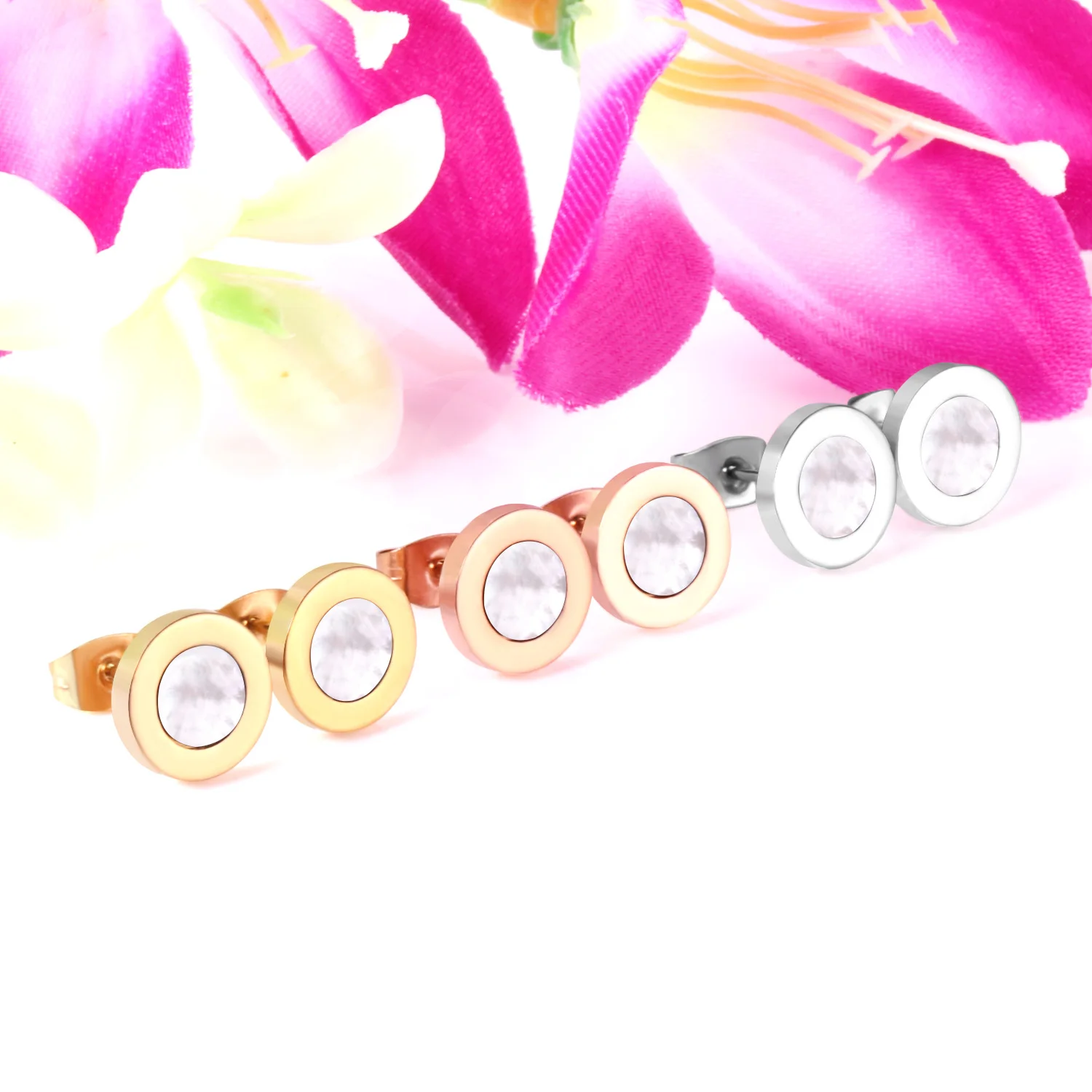 3 пары Разноцветные серьги-гвоздики из нержавеющей стали 316L