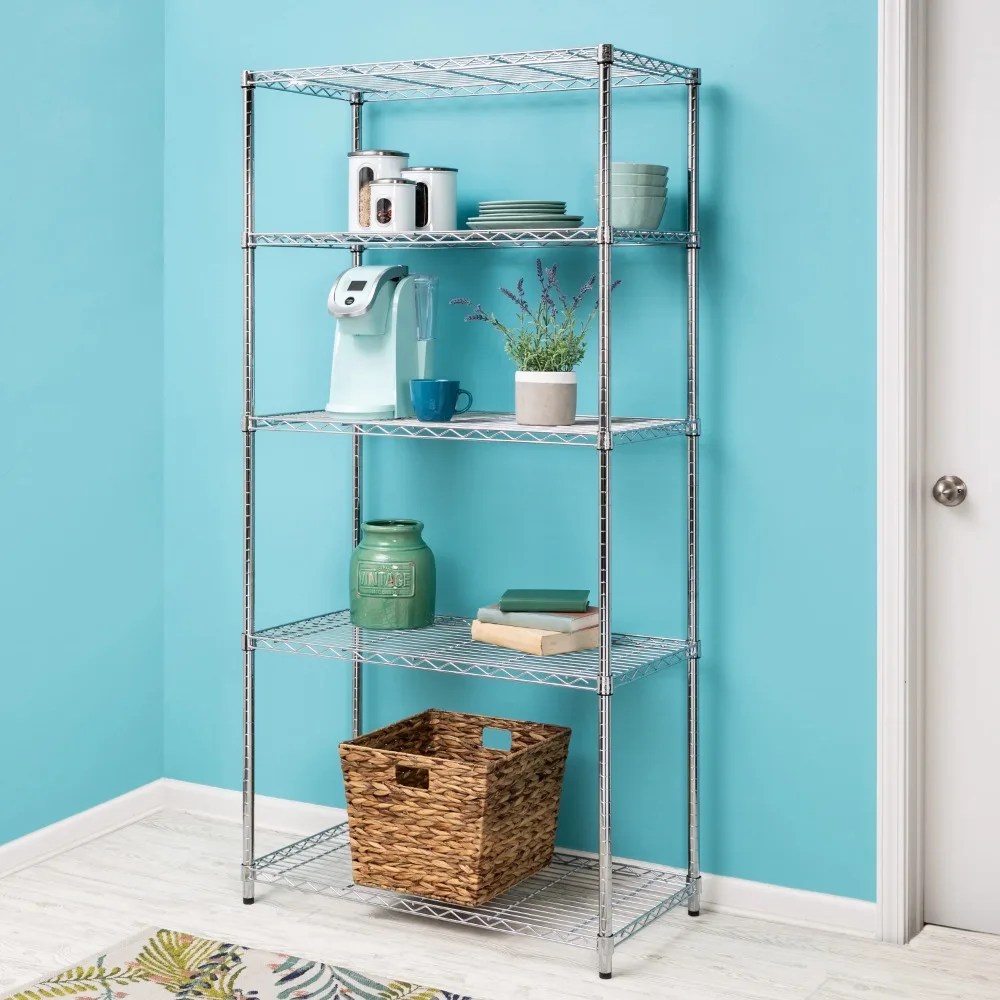 

Chrome Shelf 5-Shelf Steel Adjustable Storage Shelves Home Gadgets Organization Garden