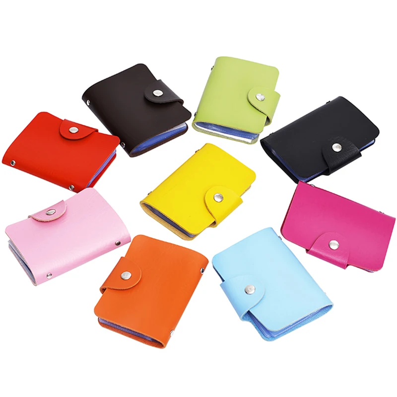 Business Card Holder Anti-theft ID Credit Card Holder Fashion Women's 24 Cards Slim PU Leather Pocket Case Coin Purse Wallet