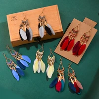sheishow boho colorful geometry beads metal tassel feather pendant drop earrings for women fashion jewelry design accessories