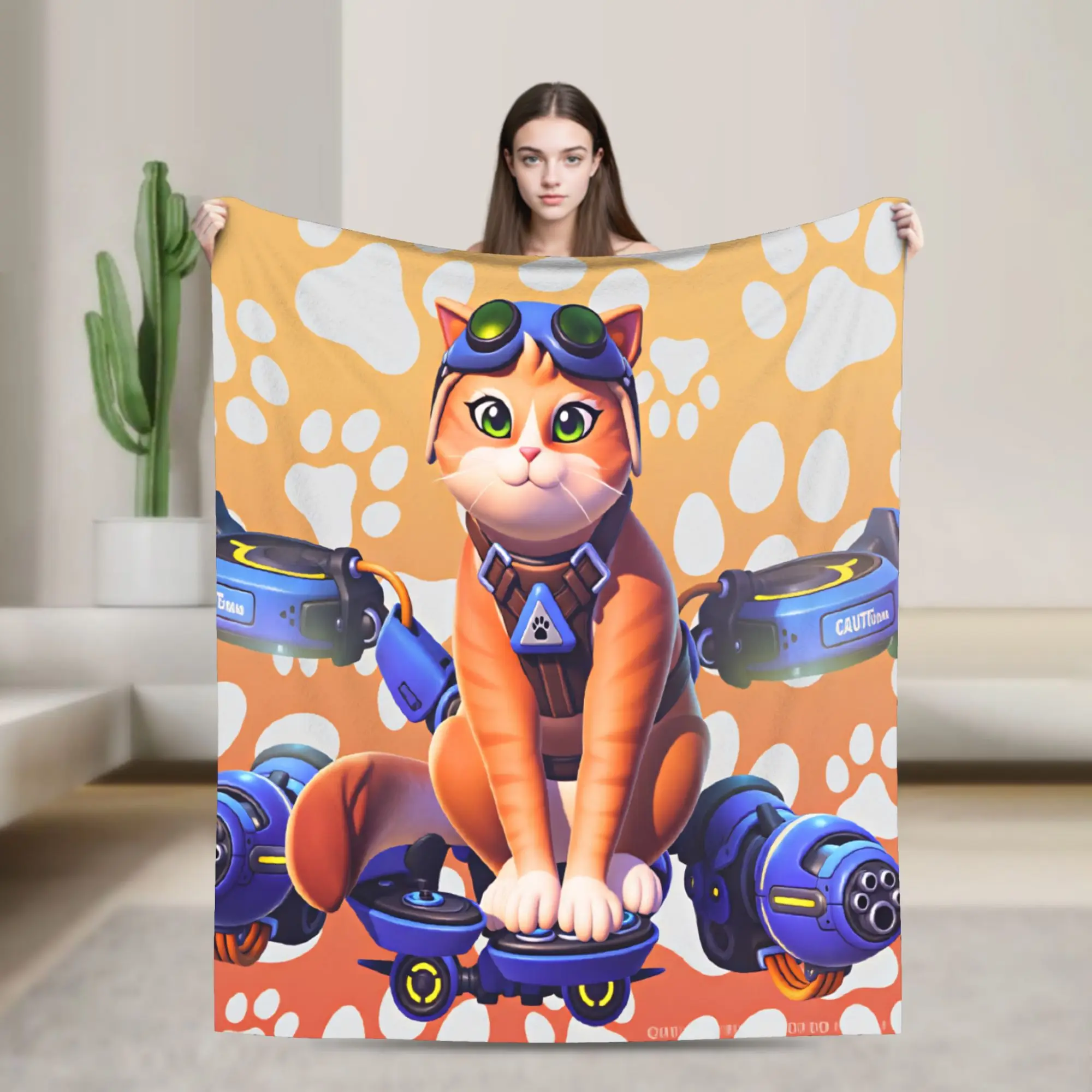 Фото Плюшевый плед J-Jetpack Cat: Мягкое теплое одеяло для путешествий и офиса, узорчатое покрывало для дивана, кресла, фланелевое покрывало для кровати, чехол для дивана-кровати №1