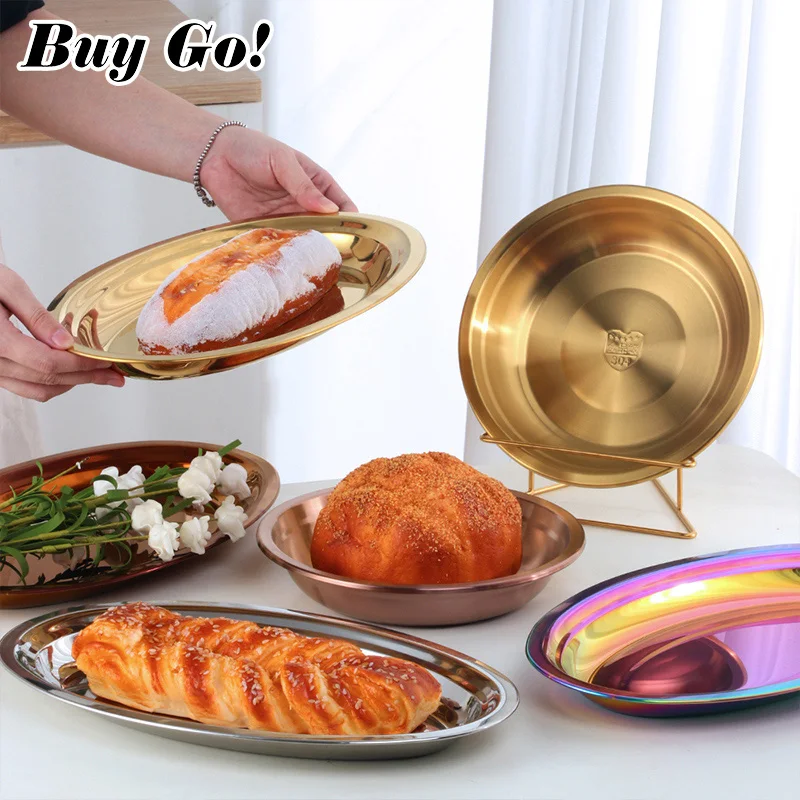 1/2PCS Stainless Steel Food Plates Fish Dinner Metal Fruit Trays Pasta Salad Snack Dessert Dishes Serving Storage - купить по