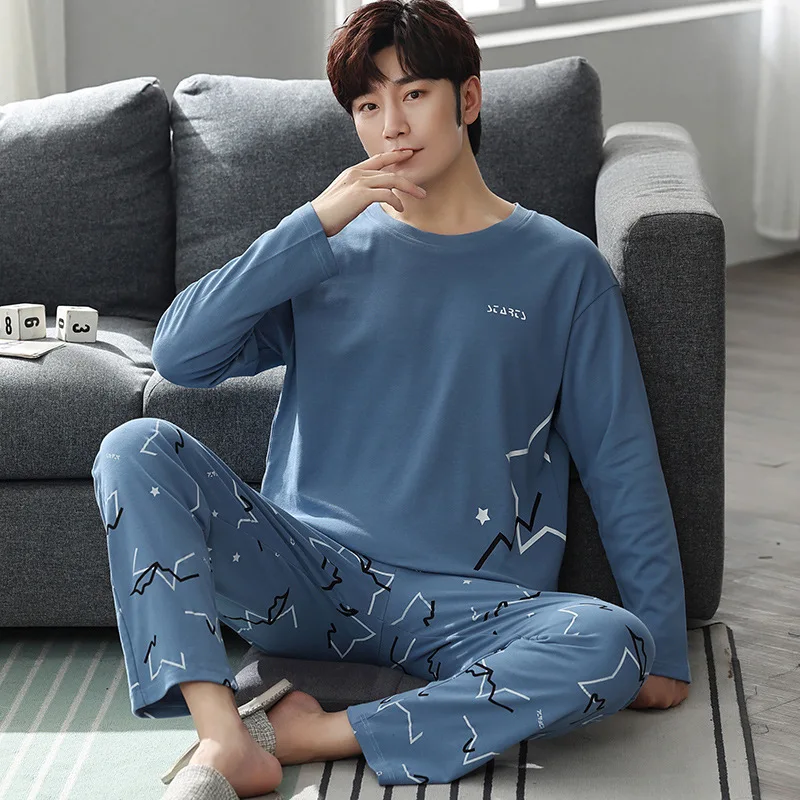 Pajamas Sets Men's Spring and Autumn Long Sleeved Trousers Simple Home Clothes Cotton Men's Large Autumn and Winter Casual Suits
