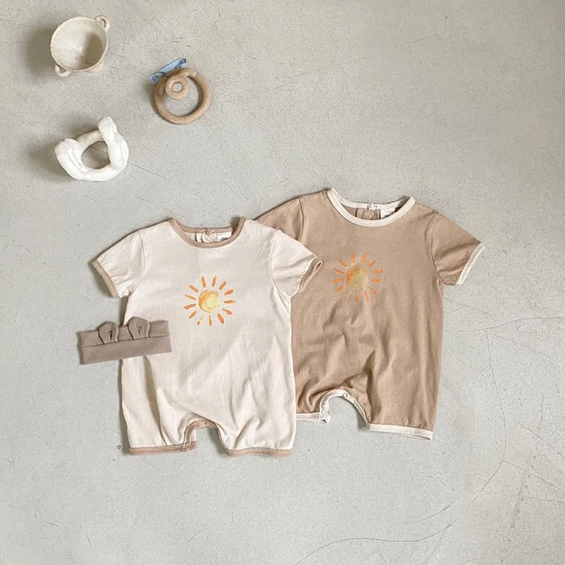 

Cute Newborn Baby Girl Fashion Sun Pattern Short Sleeves Jumpsuit Toddler Boy Thin Comfortable Cotton Romper One Piece