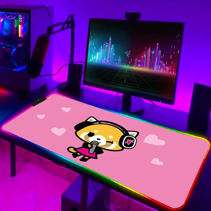 Rgb игровой коврик для мыши, подсветка, рандомная подсветка с проводом Aggretsuko, светящийся коврик для клавиатуры, коврик для мыши, аниме, настол...