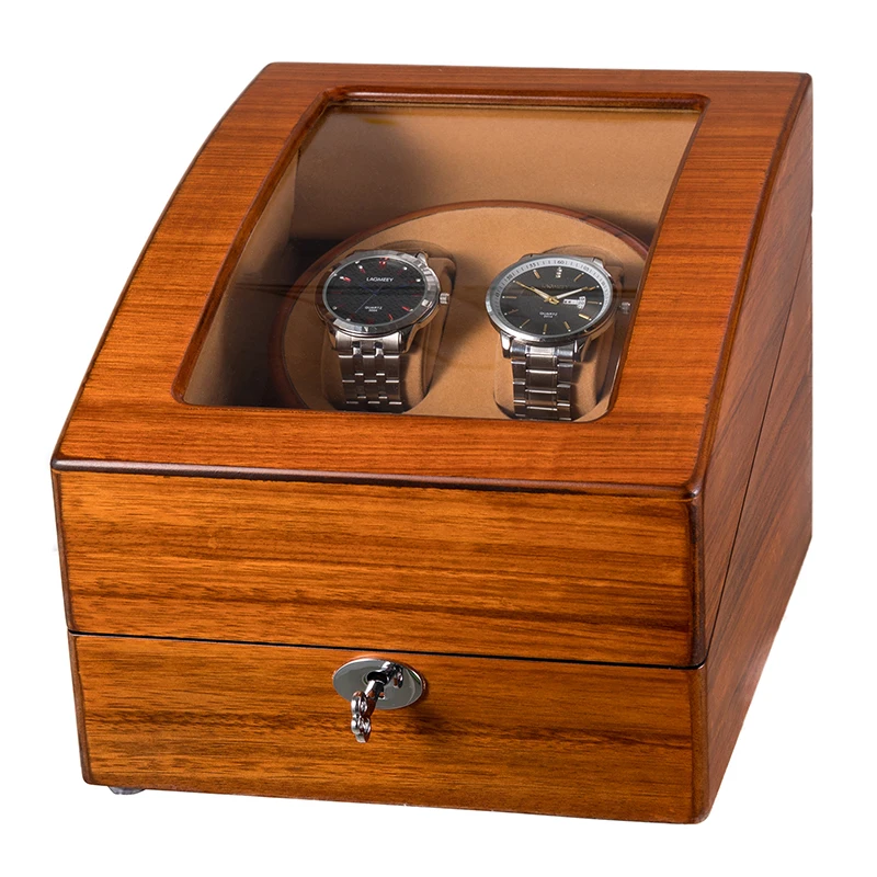 

Good Quality Automatic Double Watch Winder with 3 storages Fraxinus mandshurica Brown Velvet Interior