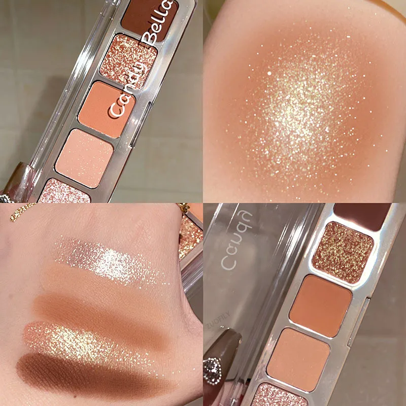 Палитра теней для век 5 цветов матовые Перламутровые тени синие оранжевые