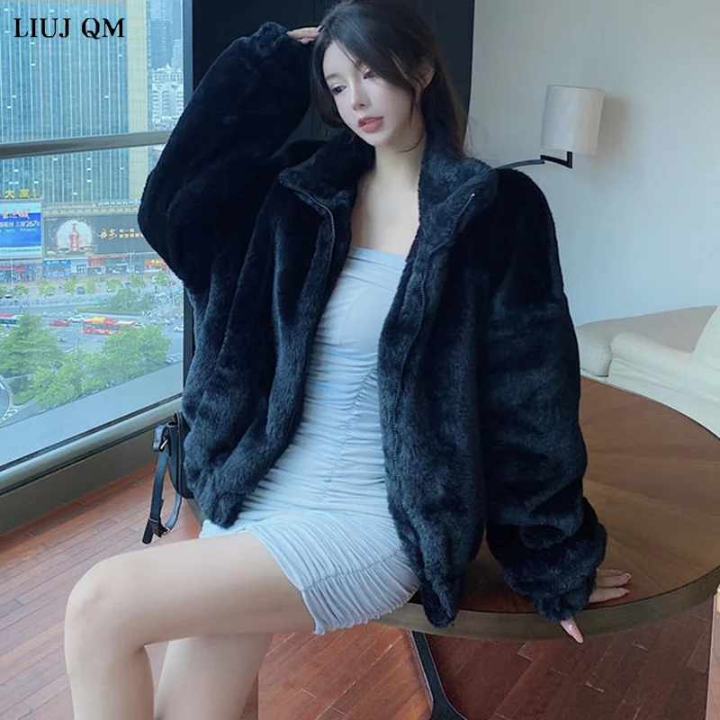 

2022 New Vintage Women Faux Fur Coat Winter Soft Imitation Rabbit Short Thick Warm Outwear Mujer Female Jacket Cardigan Coats