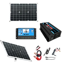 12v monocrystalline solar panel kit multi function 30a charge controller with alligator clip portable 300w inverter charger