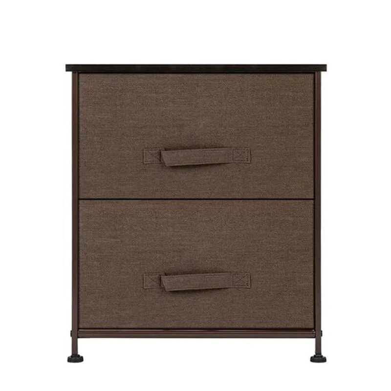 

2 Drawers - Coffee Table Storage Tower - Sturdy Steel Shelf, Wood Top, Easy Pull Fabric Box - Bedroom, Hallway, Entrance