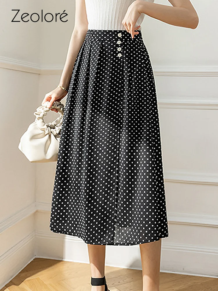 

Zeolore Spring Summer High Waist Button Dot Skirt Thin New Style Mid-length Skirt Fashion Chic A-line Skirt QT1612